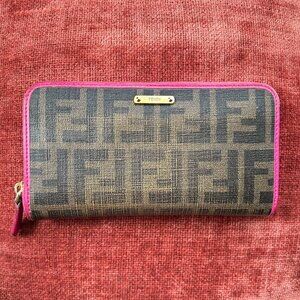 FENDI Zip Around Zucca Wallet Tobacco Pink